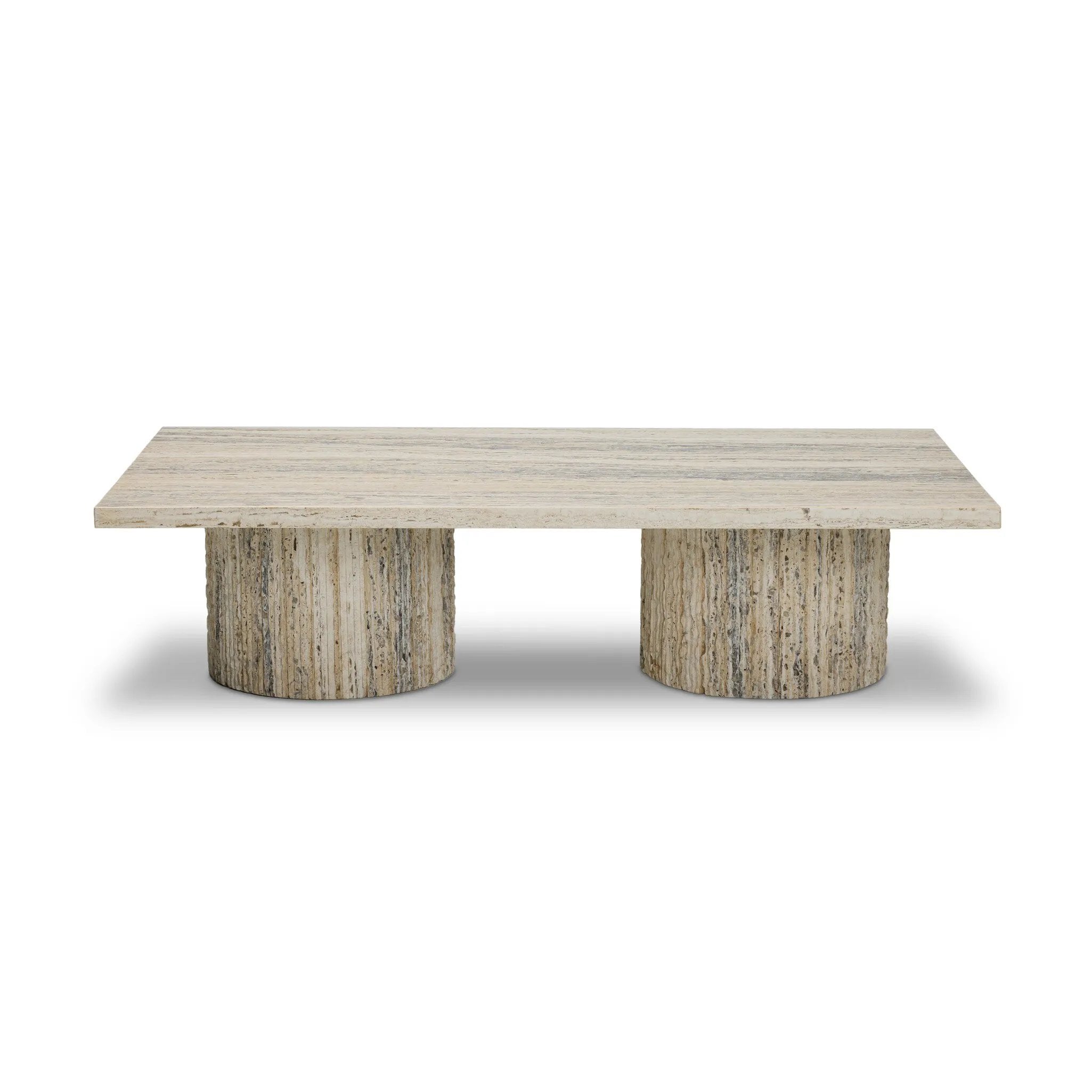 Classic — and classy. This rectangular coffee table is made from white travertine with tessellated columns, for a Greco-Roman look that elevates any living space it's styled in.As fans of natural materials at Amethyst, we love the designer inspired Angelo Coffee Table. Amethyst Home provides interior design, new home construction design consulting, vintage area rugs, and lighting in the Tampa metro area.