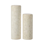 Minimalist design with a soft bullnose edge detail softens a pair of cylindrical pedestals, grounded by aged white concrete that's rich in texture.As lovers of modern style at Amethyst, we love the warm modern inspired Arati Pedestal Set - Aged White Concrete. Amethyst Home provides interior design, new home construction design consulting, vintage area rugs, and lighting in the Newport Beach metro area.