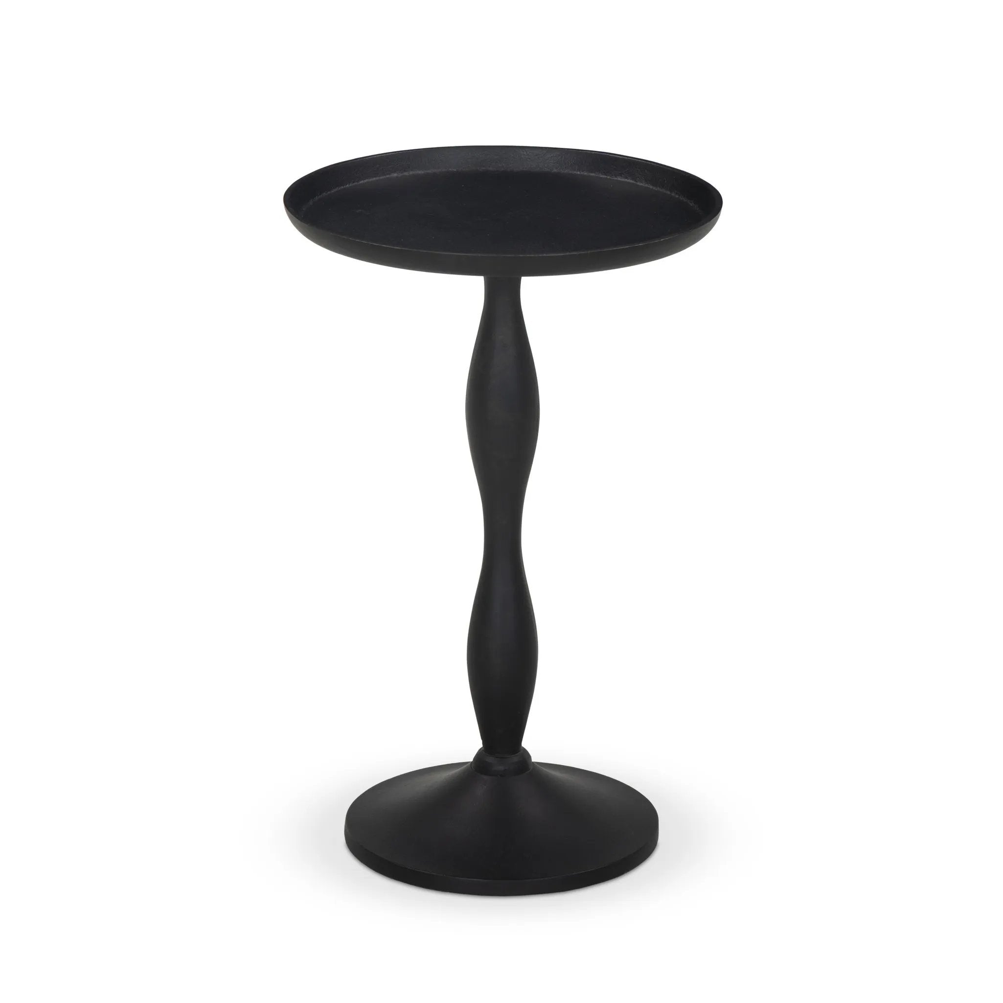 Style this small-scale end table next to any accent chair for a handy extra surface for your favorite drink or book. Made from antique black-finished aluminum with a tray top and wave detailing Amethyst Home provides interior design, new home construction design consulting, vintage area rugs, and lighting in the Seattle metro area.