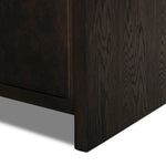 Espresso-finished oak casing pairs with two coffee-colored iron door fronts, for an intriguing material mix. With bullnose waterfall framing and offset metal hardware, this compact cabinet offers an elevated industrial look to your living space. Slighter scale perfect for smaller spaces. Amethyst Home provides interior design, new home construction design consulting, vintage area rugs, and lighting in the Des Moines metro area.