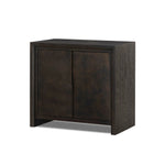 Espresso-finished oak casing pairs with two coffee-colored iron door fronts, for an intriguing material mix. With bullnose waterfall framing and offset metal hardware, this compact cabinet offers an elevated industrial look to your living space. Slighter scale perfect for smaller spaces. Amethyst Home provides interior design, new home construction design consulting, vintage area rugs, and lighting in the Washington metro area.