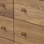 Featuring Arturo Natural Walnut Veneer 9 Drawer Dresser by Four Hands at Amethyst Home. Inspired by campaign-style furniture of the 1800s — packable pieces first designed for traveling military use — a simply shaped dresser of natural walnut features a subtly inset top and rounded legs, finished with wooden hardware. This item has been modified to comply with t. Amethyst Home provides interior design, new home construction design consulting, vintage area rugs, and lighting in the Miami metro area.
