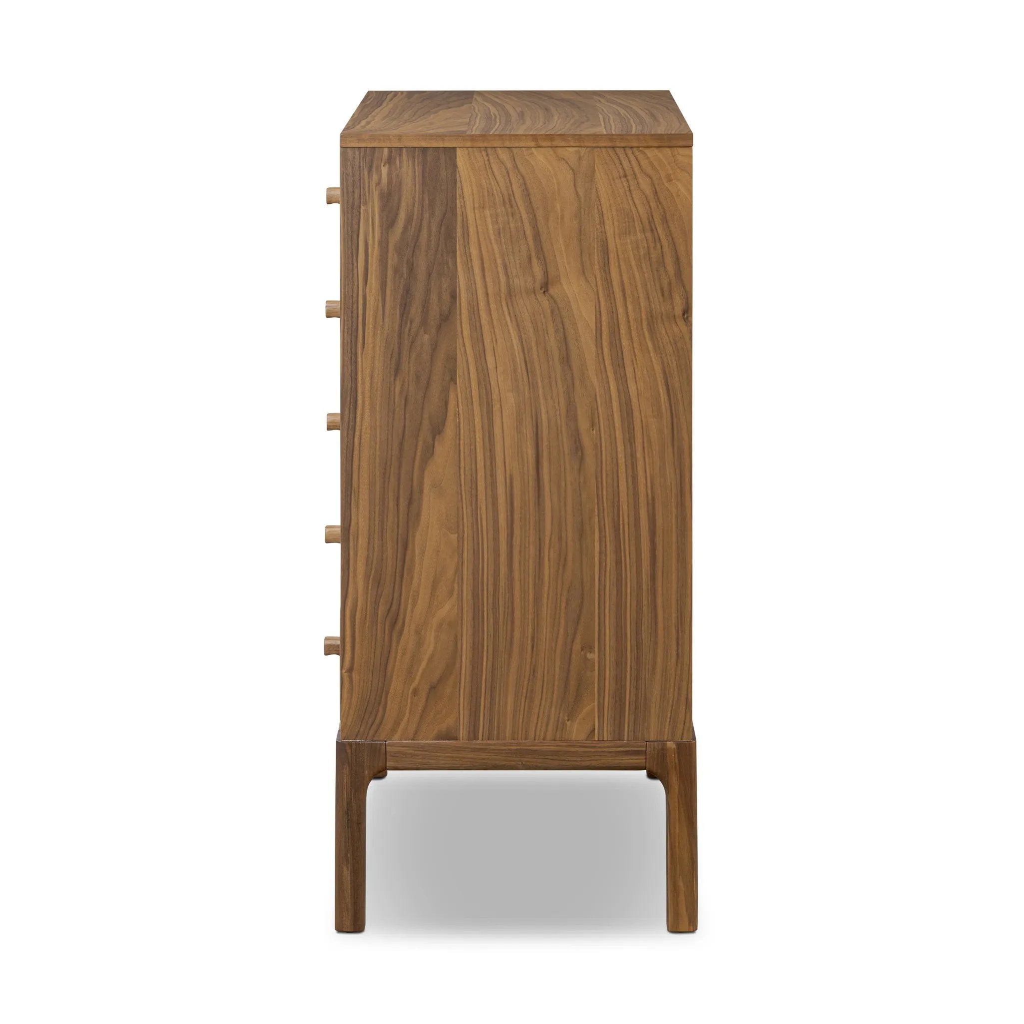 Featuring Arturo Natural Walnut Veneer Chest by Four Hands at Amethyst Home. Inspired by campaign-style furniture of the 1800s — packable pieces first designed for traveling military use — a simply shaped chest of natural walnut features a subtly inset top and rounded legs, finished with wooden hardware. This item has been modified to comply with the STUR. Amethyst Home provides interior design, new home construction design consulting, vintage area rugs, and lighting in the Kansas City metro area.