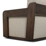 This outdoor swivel chair with a 360 base plays with an angular silhouette, mirrored in the open FSC®-certified teak frame. Cutout details on the arms and back add visual intrigue that highlights the deep seat cushion. Cover or store inside during inclement weather and when not in use. Amethyst Home provides interior design, new home construction design consulting, vintage area rugs, and lighting in the Los Angeles metro area.