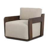 This outdoor swivel chair with a 360 base plays with an angular silhouette, mirrored in the open FSC®-certified teak frame. Cutout details on the arms and back add visual intrigue that highlights the deep seat cushion. Cover or store inside during inclement weather and when not in use. Amethyst Home provides interior design, new home construction design consulting, vintage area rugs, and lighting in the Miami metro area.