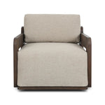 This outdoor swivel chair with a 360 base plays with an angular silhouette, mirrored in the open FSC®-certified teak frame. Cutout details on the arms and back add visual intrigue that highlights the deep seat cushion. Cover or store inside during inclement weather and when not in use. Amethyst Home provides interior design, new home construction design consulting, vintage area rugs, and lighting in the Nashville metro area.