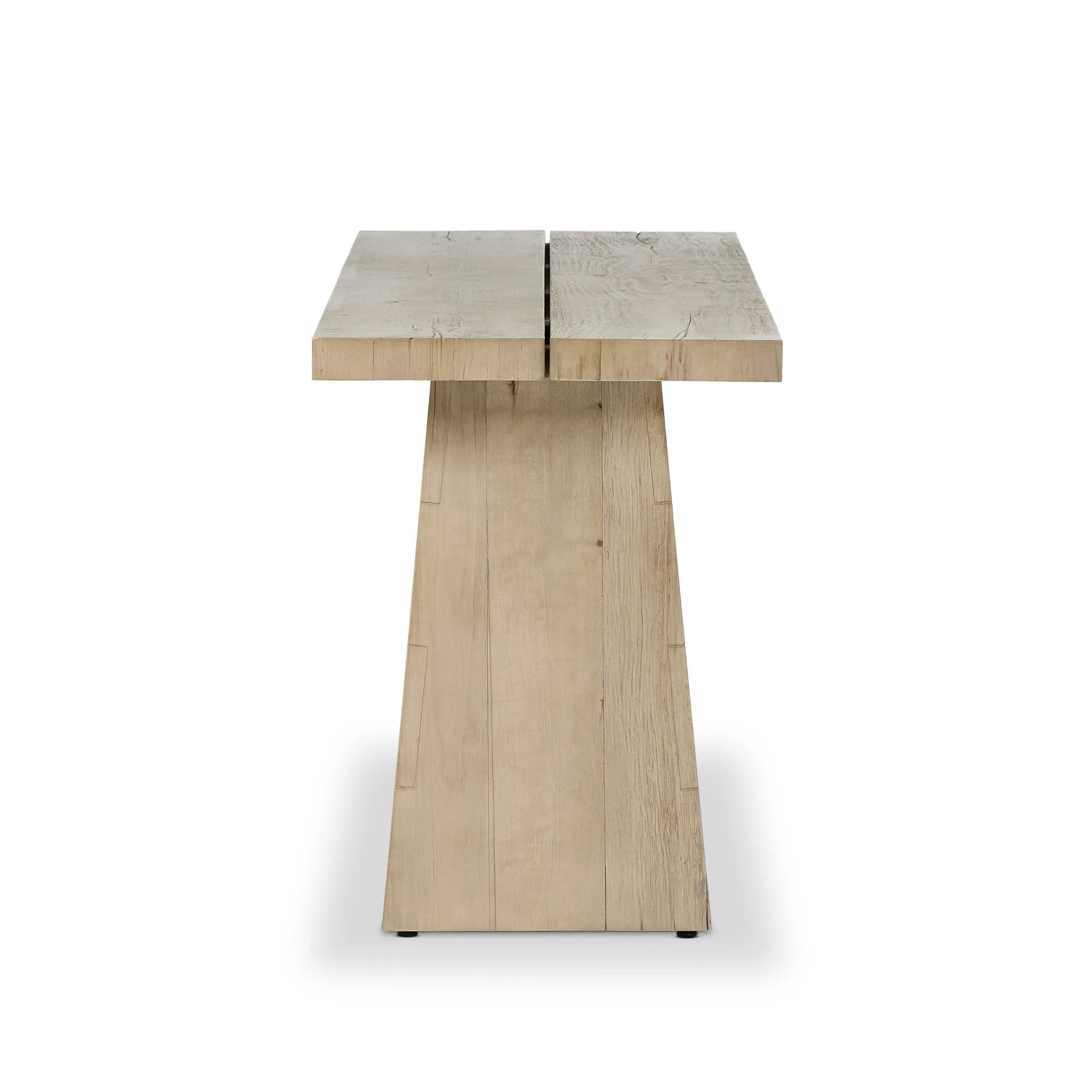 Featuring Atlas Bleached Alder Console Table by Four Hands at Amethyst Home. Bleached alder shapes a streamlined console table, with angular lines and wide proportions for a clean look with substance.Overall Dimensions: 94.00"w x 22.00"d x 30.00"hWeight : 136.46 lbsMaterials: Resawn Alder, Pine Plywood. Amethyst Home provides interior design, new home construction design consulting, vintage area rugs, and lighting in the Washington metro area.