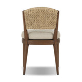 A fresh take on the traditional woven style, this outdoor dining chair features a faux banana leaf material wrapped in a bold, chunky texture around FSC®-certified teak framing. Cover or store indoors during inclement weather and when not in use. Amethyst Home provides interior design, new home construction design consulting, vintage area rugs, and lighting in the Salt Lake City metro area.