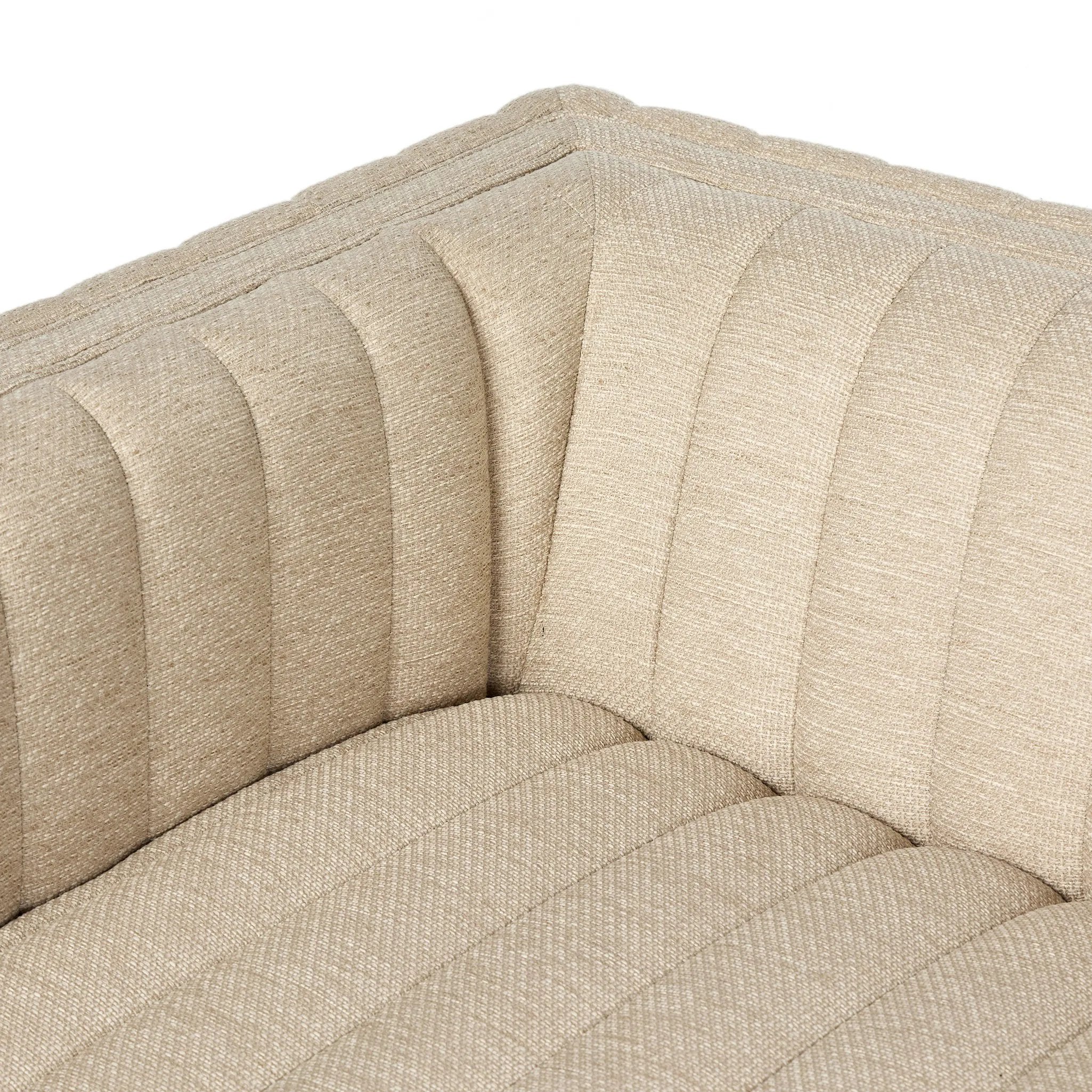 A dramatically channeled outdoor sofa with subtly textured upholstery for a clean, inviting look. Cover or store indoors during inclement weather and when not in use Amethyst Home provides interior design, new home construction design consulting, vintage area rugs, and lighting in the Des Moines metro area.