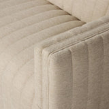 A dramatically channeled outdoor sofa with subtly textured upholstery for a clean, inviting look. Cover or store indoors during inclement weather and when not in use Amethyst Home provides interior design, new home construction design consulting, vintage area rugs, and lighting in the Newport Beach metro area.