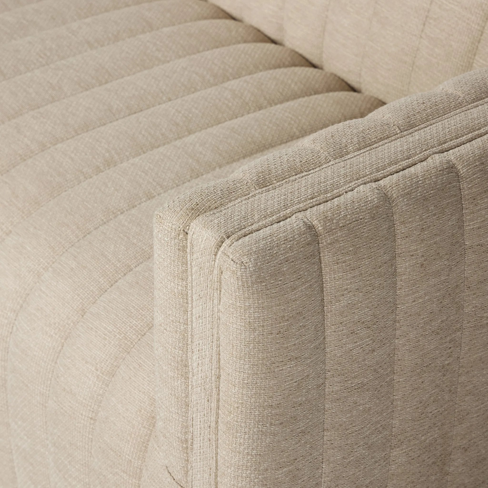 A dramatically channeled outdoor sofa with subtly textured upholstery for a clean, inviting look. Cover or store indoors during inclement weather and when not in use Amethyst Home provides interior design, new home construction design consulting, vintage area rugs, and lighting in the Newport Beach metro area.