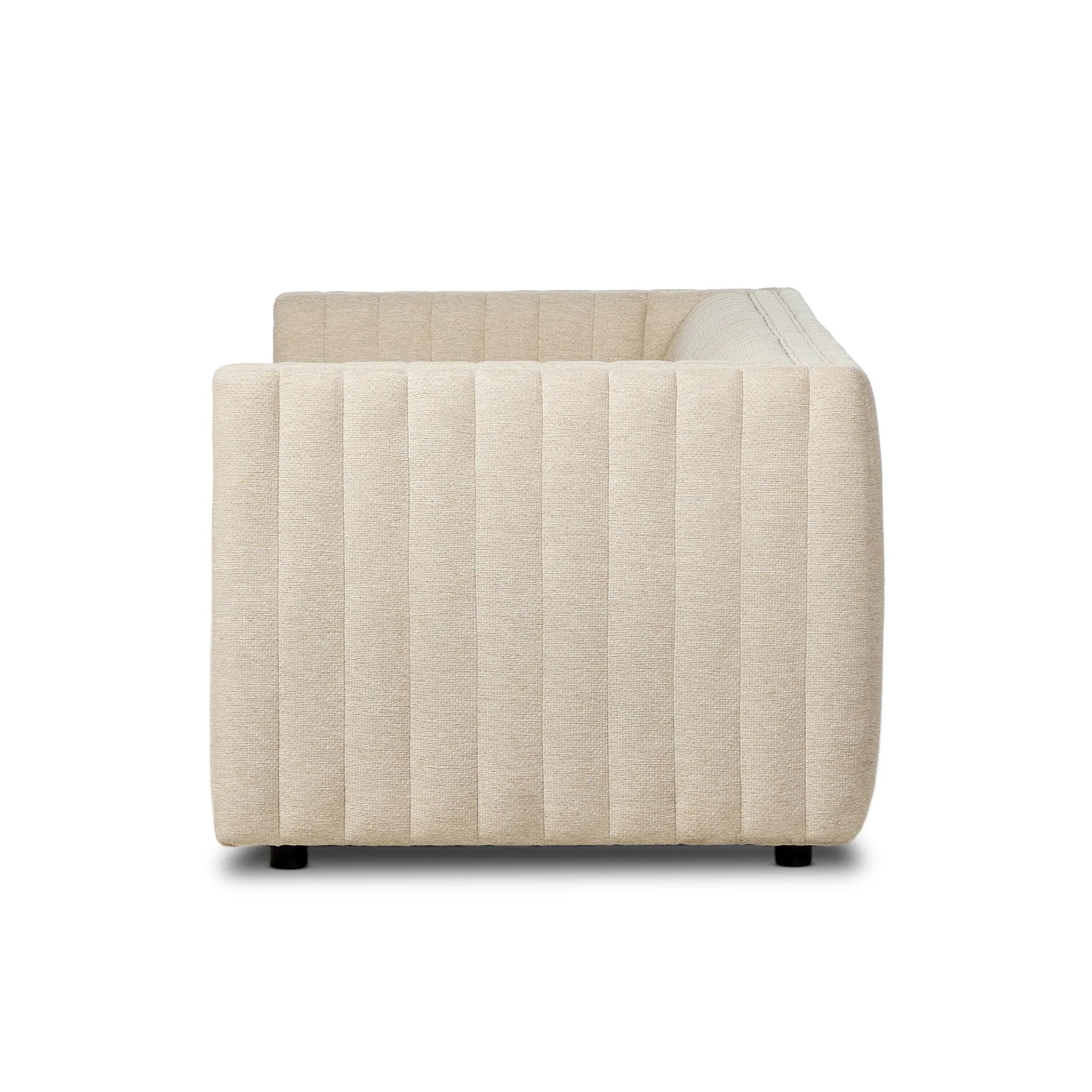 A dramatically channeled outdoor sofa with subtly textured upholstery for a clean, inviting look. Cover or store indoors during inclement weather and when not in use Amethyst Home provides interior design, new home construction design consulting, vintage area rugs, and lighting in the Park City metro area.