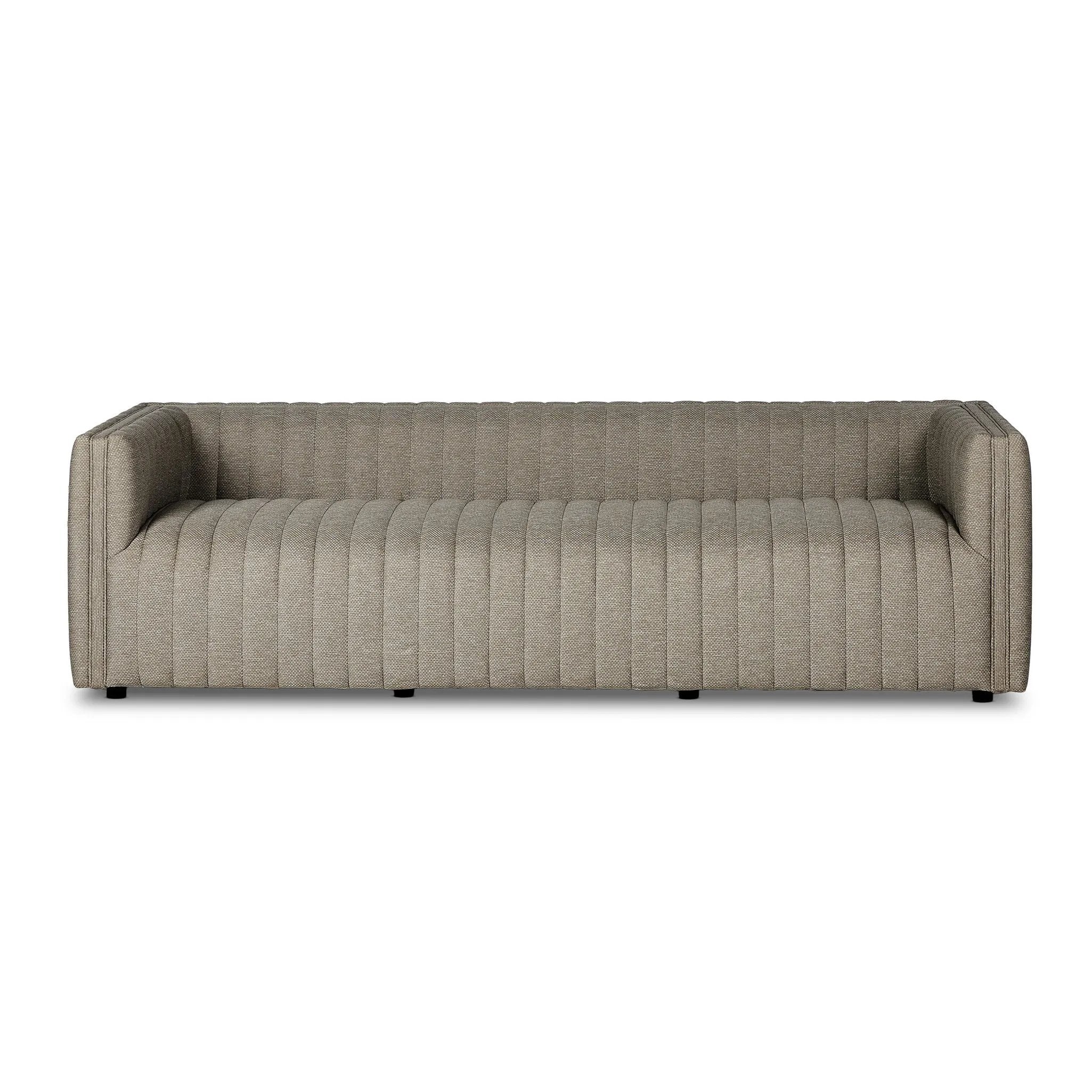 A dramatically channeled outdoor sofa with subtly textured upholstery for a clean, inviting look. Cover or store indoors during inclement weather and when not in use Amethyst Home provides interior design, new home construction design consulting, vintage area rugs, and lighting in the Kansas City metro area.