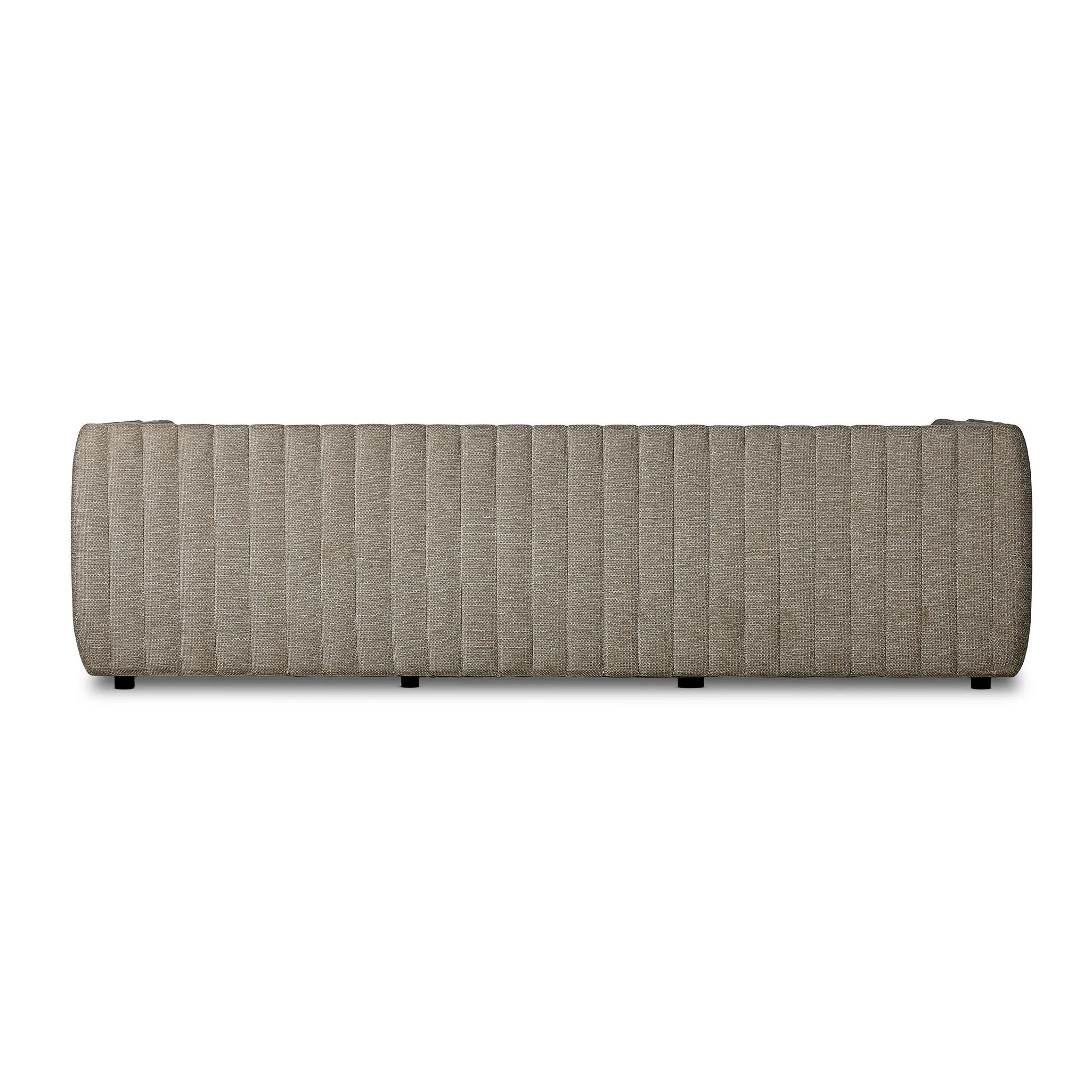 Featuring Augustine Casa Grey Outdoor Sofa-97" by Four Hands at Amethyst Home. A dramatically channeled outdoor sofa with subtly textured upholstery for a clean, inviting look. Cover or store indoors during inclement weather and when not in use.Overall Dimensions: 95.75"w x 35.50"d x 26.75"hWeight : 108.25 lbsMaterials: 100% Olefin, Aluminum, 91% Polyurethan. Amethyst Home provides interior design, new home construction design consulting, vintage area rugs, and lighting in the Portland metro area.