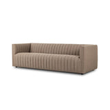 Velvety poly-blend seating takes on dramatic channeling and rich navy hue for trend-forward texture and sumptuous sit Amethyst Home provides interior design, new home construction design consulting, vintage area rugs, and lighting in the Kansas City metro area.