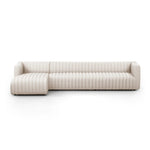 Featuring Augustine Dover Crescent 2-Piece Sectional by Four Hands at Amethyst Home. A dramatically channeled sofa with white linen-blend upholstery offers a crisp, clean look and sumptuous sit. Two-piece sectional with right arm-facing chaise, sized for larger spaces.Left ChaiseOverall Dimensions: 126.00"w x 64.00"d x 26.50"hWeight: 189.59 lbsRight ChaiseOver. Amethyst Home provides interior design, new home construction design consulting, vintage area rugs, and lighting in the Dallas metro area.