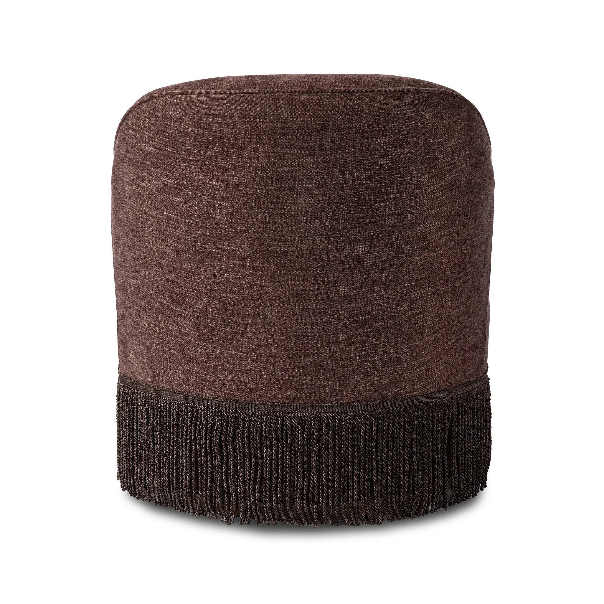 This drum-style, 360-degree swivel chair is covered in a unique plum fabric, with bullion fringe on the bottom for drama.As enthusiasts of wabi sabi design at Amethyst, we love the designer inspired Aurora Fringe Swivel Chair - Laughlin Plum. This item pairs well with other brands such as Surya and is perfect for modern homes Amethyst Home provides interior design, new home construction design consulting, vintage area rugs, and lighting in the Calabasas metro area.