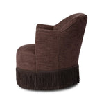 This drum-style, 360-degree swivel chair is covered in a unique plum fabric, with bullion fringe on the bottom for drama.As enthusiasts of wabi sabi design at Amethyst, we love the designer inspired Aurora Fringe Swivel Chair - Laughlin Plum. This item pairs well with other brands such as Surya and is perfect for modern homes Amethyst Home provides interior design, new home construction design consulting, vintage area rugs, and lighting in the Laguna Beach metro area.