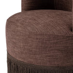 This drum-style, 360-degree swivel chair is covered in a unique plum fabric, with bullion fringe on the bottom for drama.As enthusiasts of wabi sabi design at Amethyst, we love the designer inspired Aurora Fringe Swivel Chair - Laughlin Plum. This item pairs well with other brands such as Surya and is perfect for modern homes Amethyst Home provides interior design, new home construction design consulting, vintage area rugs, and lighting in the Los Angeles metro area.