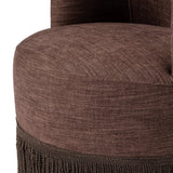 This drum-style, 360-degree swivel chair is covered in a unique plum fabric, with bullion fringe on the bottom for drama.As enthusiasts of wabi sabi design at Amethyst, we love the designer inspired Aurora Fringe Swivel Chair - Laughlin Plum. This item pairs well with other brands such as Surya and is perfect for modern homes Amethyst Home provides interior design, new home construction design consulting, vintage area rugs, and lighting in the Los Angeles metro area.
