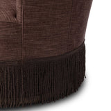This drum-style, 360-degree swivel chair is covered in a unique plum fabric, with bullion fringe on the bottom for drama.As enthusiasts of wabi sabi design at Amethyst, we love the designer inspired Aurora Fringe Swivel Chair - Laughlin Plum. This item pairs well with other brands such as Surya and is perfect for modern homes Amethyst Home provides interior design, new home construction design consulting, vintage area rugs, and lighting in the Park City metro area.