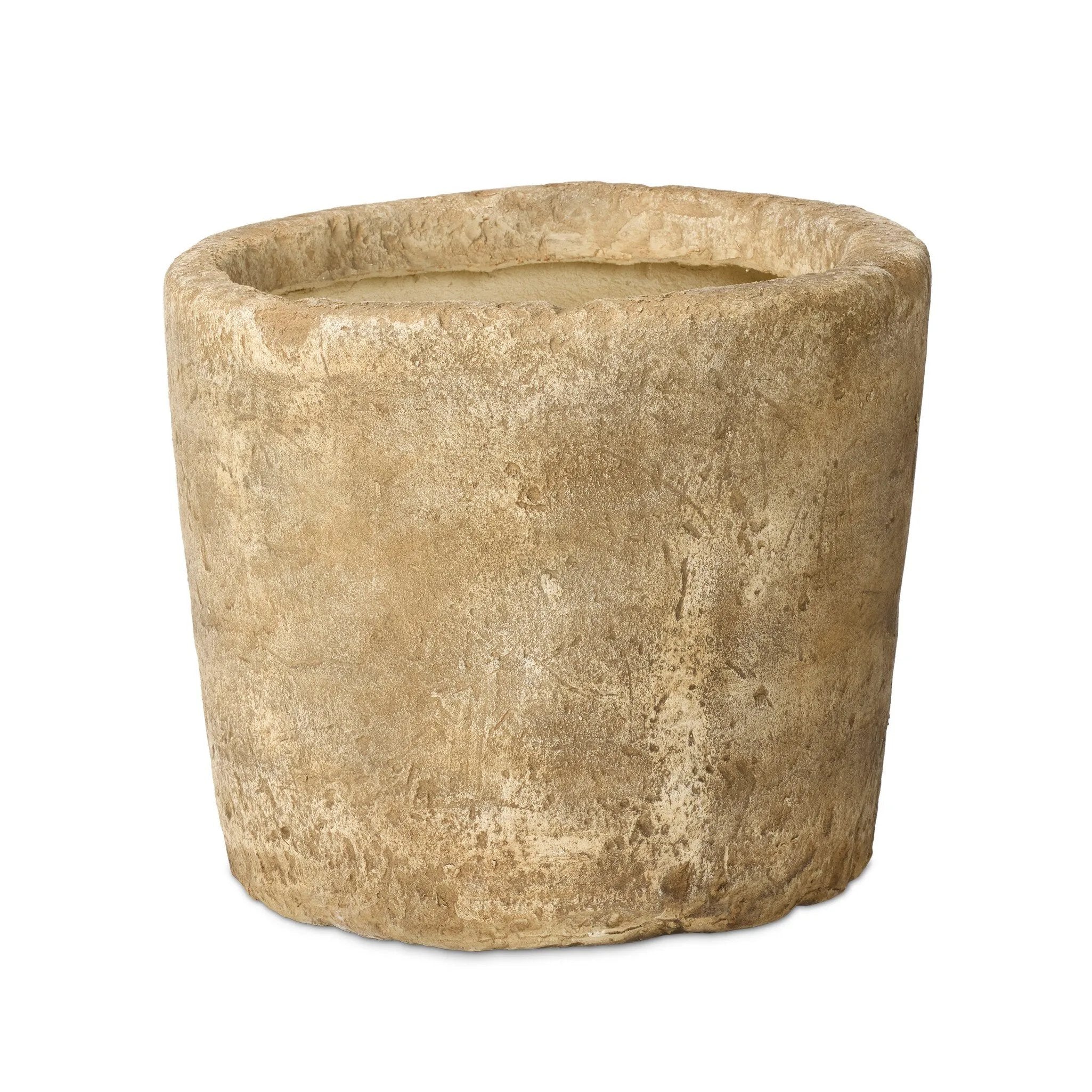 Tonal brown and tan hues define the rich geological texture of this drum planter's faux stone finish, reminiscent of artifacts and primitive tools.As enthusiasts of wabi sabi design at Amethyst, we love the optimistic inspired Aziel Planter - Textured Stone. This item pairs well with other brands such as Four Hands and is perfect for loft homes Amethyst Home provides interior design, new home construction design consulting, vintage area rugs, and lighting in the Los Angeles metro area.
