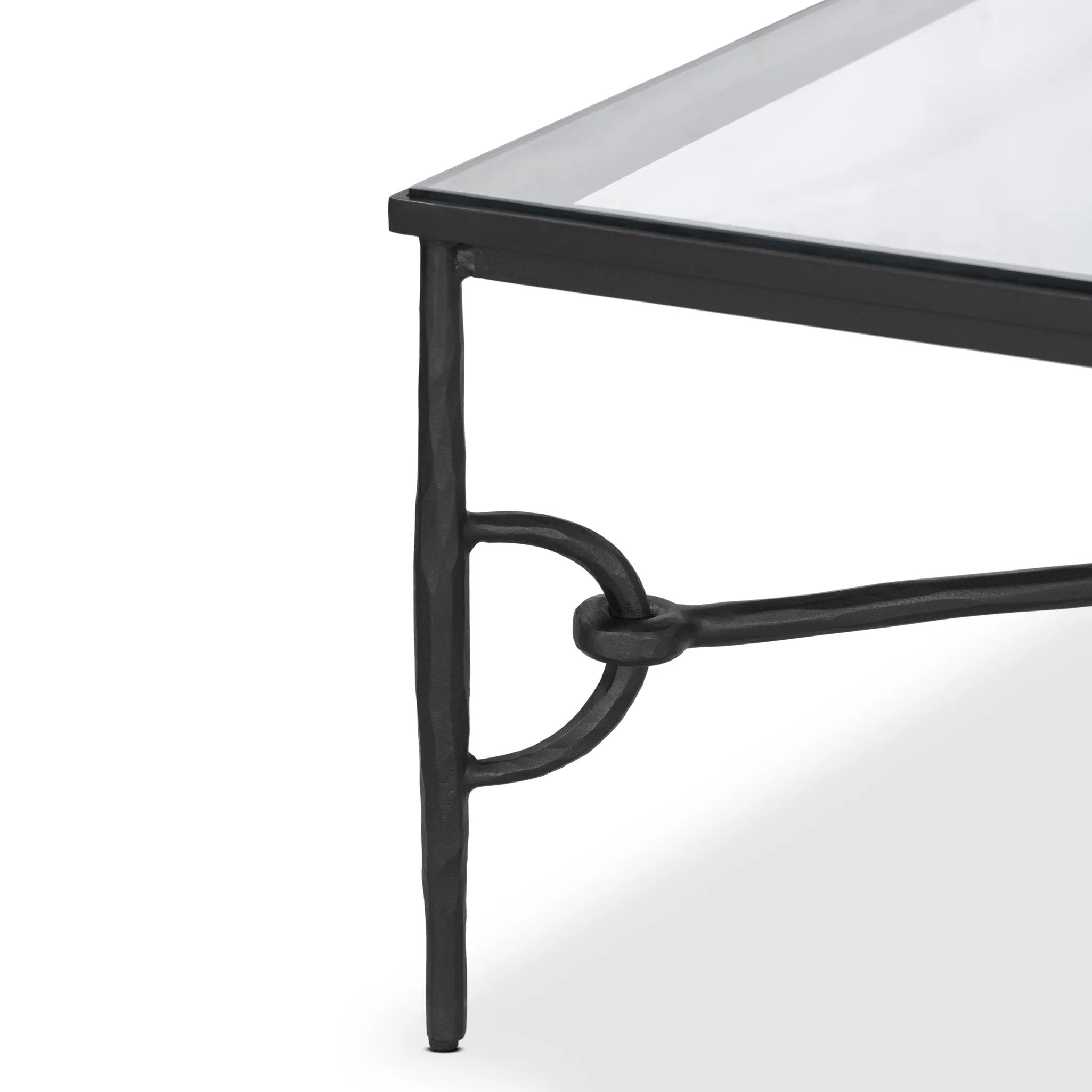 Featuring Babylon Tempered Glass Coffee Table by Four Hands at Amethyst Home. A slim, spare frame of hammered gunmetal pairs with tempered glass, for a clean and timeless coffee table look. Stretchers attach to metal loops for an elevated design detail.Overall Dimensions: 48.00"w x 48.00"d x 16.00"hWeight : 144.67 lbsMaterials: Tempered Glass, Iron. Amethyst Home provides interior design, new home construction design consulting, vintage area rugs, and lighting in the Portland metro area.