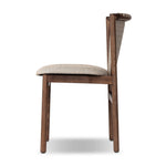 Midcentury-inspired with its minimalist wooden frame, this armless dining chair features a low back and float-like upholstered seat Amethyst Home provides interior design, new home construction design consulting, vintage area rugs, and lighting in the Calabasas metro area.
