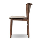 Midcentury-inspired with its minimalist wooden frame, this armless dining chair features a low back and float-like upholstered seat Amethyst Home provides interior design, new home construction design consulting, vintage area rugs, and lighting in the Calabasas metro area.