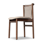 Midcentury-inspired with its minimalist wooden frame, this armless dining chair features a low back and float-like upholstered seat Amethyst Home provides interior design, new home construction design consulting, vintage area rugs, and lighting in the Los Angeles metro area.