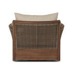 A fresh twist on classic cane weaving, this outdoor chair meets timeless design with durable, all-weather materials and a 360 swivel. Soft curves, plush cushions and elegant woven details bring indoor comfort outside, creating a seamless flow between your spaces. Elevate your outdoor living with a piece that feels as inviting as it looks. Amethyst Home provides interior design, new home construction design consulting, vintage area rugs, and lighting in the Alpharetta metro area.