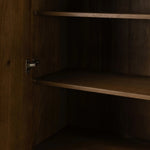 A classically constructed cabinet meets a clever storage solution. Two sets of large, flat-paneled doors conceal spacious shelves. Subtle hardware accents weathered oak. A design collaboration by Amber Lewis and Four Hands. This item has limited online distribution and may not be sold on websites without prior approval. Amethyst Home provides interior design, new home construction design consulting, vintage area rugs, and lighting in the Los Angeles metro area.