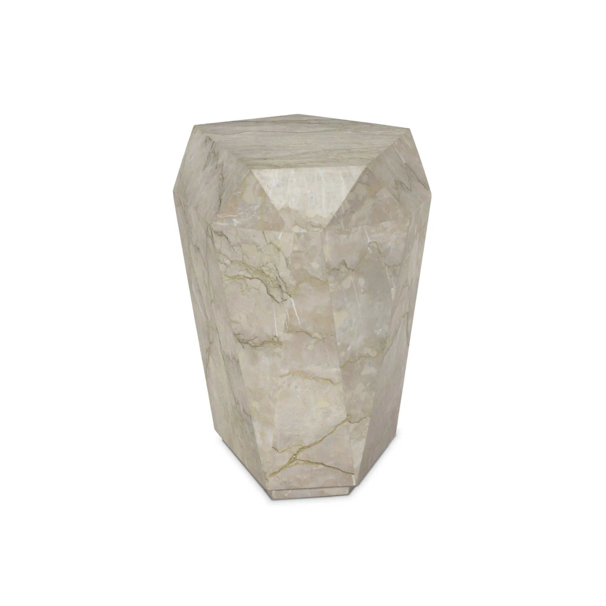 Finished in a unique sage green, a modern-minded end table of solid marble makes quite the statement in any space. Faceted for an extra angular look.As enthusiasts of luxe aesthetics at Amethyst, we love the warm modern inspired Basett End Table - Sage Green Marble. Amethyst Home provides interior design, new home construction design consulting, vintage area rugs, and lighting in the Alpharetta metro area.