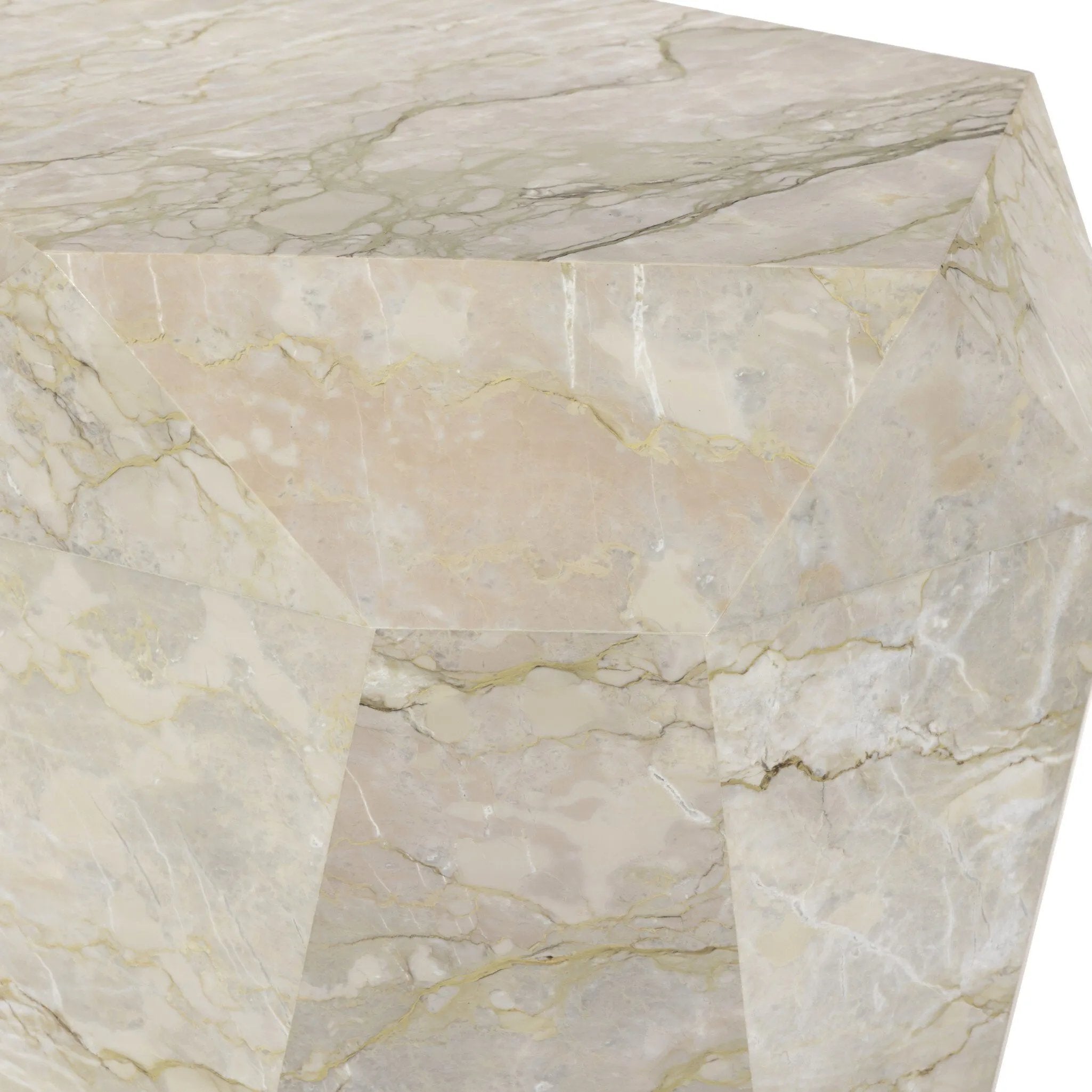 Finished in a unique sage green, a modern-minded end table of solid marble makes quite the statement in any space. Faceted for an extra angular look.As enthusiasts of luxe aesthetics at Amethyst, we love the warm modern inspired Basett End Table - Sage Green Marble. Amethyst Home provides interior design, new home construction design consulting, vintage area rugs, and lighting in the Nashville metro area.