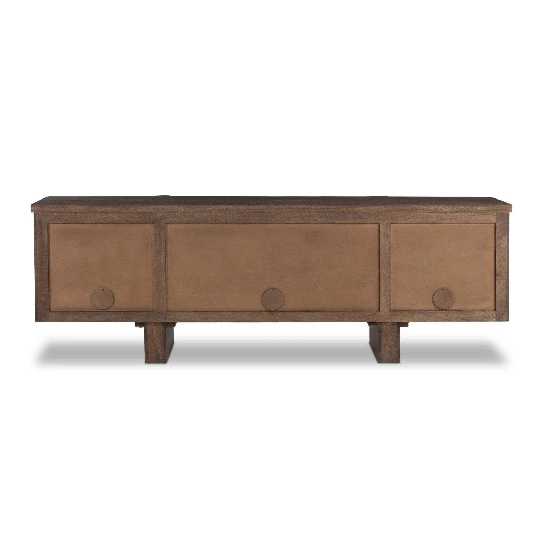 This unique, texture-driven piece offers an updated take on classic crocodile. Made from weathered solid mango, with embossed walnut door fronts. A subtly softened profile balances chunky legs, with bullnose details completing the look. Amethyst Home provides interior design, new home construction design consulting, vintage area rugs, and lighting in the Calabasas metro area.