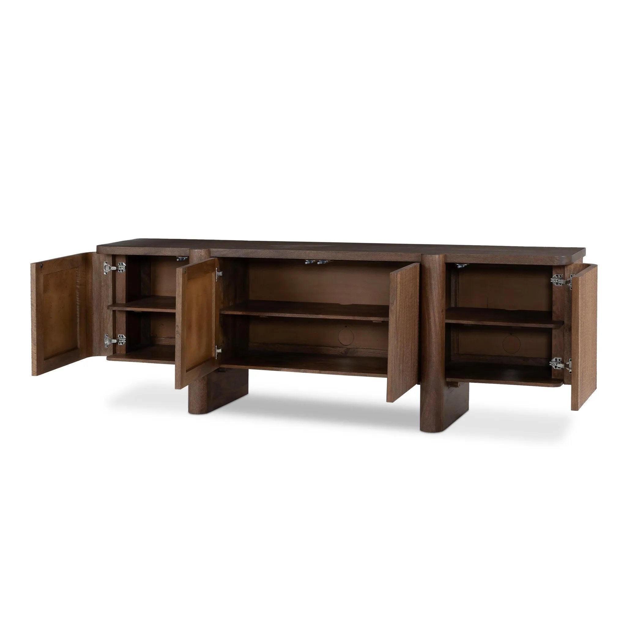 This unique, texture-driven piece offers an updated take on classic crocodile. Made from weathered solid mango, with embossed walnut door fronts. A subtly softened profile balances chunky legs, with bullnose details completing the look. Amethyst Home provides interior design, new home construction design consulting, vintage area rugs, and lighting in the Laguna Beach metro area.