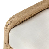 For a casual, coastal vibe, this outdoor chair takes on the classic slipper silhouette with added dimension and movement atop a 360-swivel base. It's all about the heavy braided weave technique: Faux banana leaf comes together in a mix of weave formats for added visual interest, finishing with a cord wrap detail on the arms. Amethyst Home provides interior design, new home construction design consulting, vintage area rugs, and lighting in the Boston metro area.