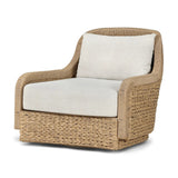 For a casual, coastal vibe, this outdoor chair takes on the classic slipper silhouette with added dimension and movement atop a 360-swivel base. It's all about the heavy braided weave technique: Faux banana leaf comes together in a mix of weave formats for added visual interest, finishing with a cord wrap detail on the arms. Amethyst Home provides interior design, new home construction design consulting, vintage area rugs, and lighting in the Kansas City metro area.