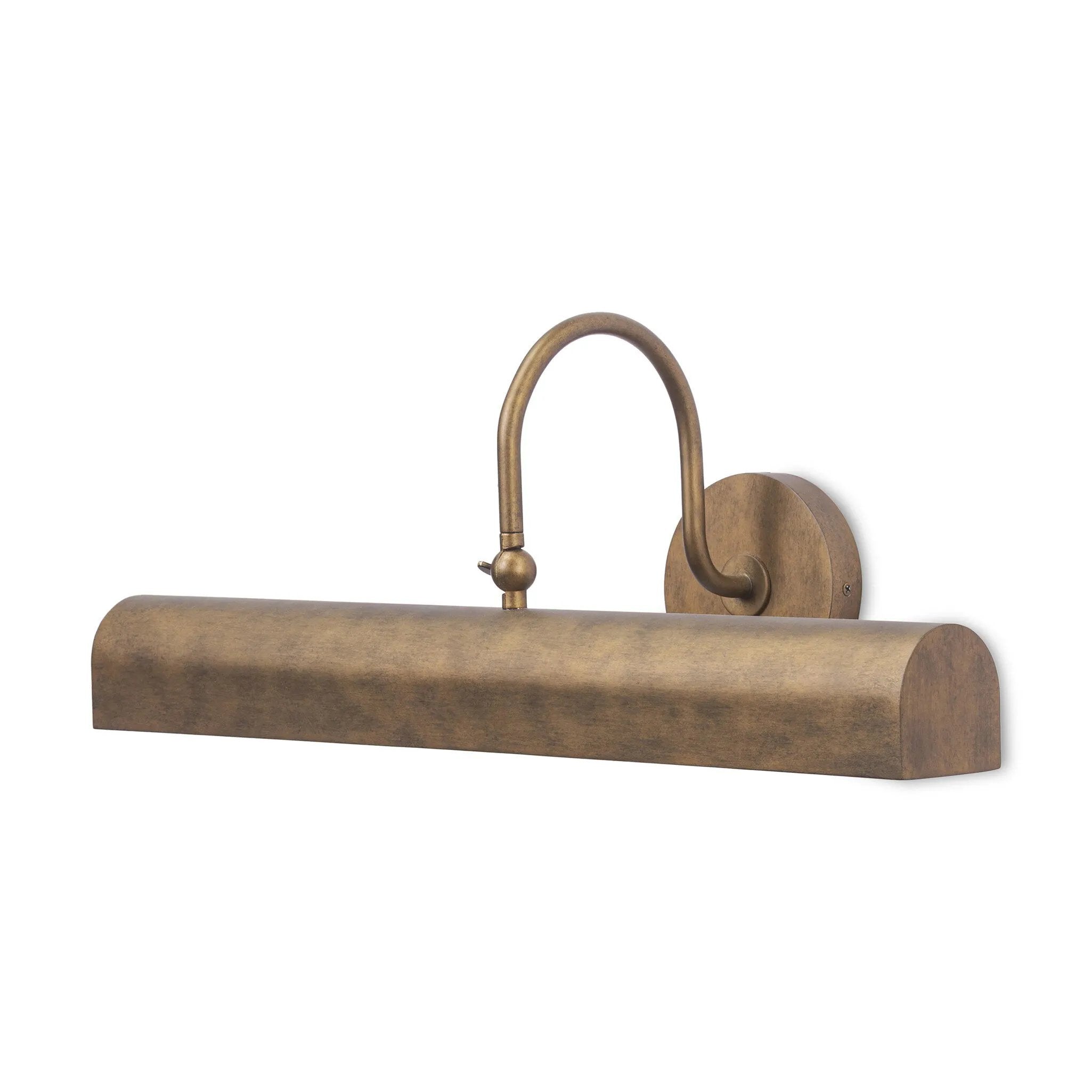 Draw attention to artwork with character-rich lighting that mounts to the wall. Formed from burnished brass iron with a swan neck and articulating shade that's adjustable.As lovers of organic modern materials at Amethyst, we love the warm modern inspired Benno Picture Light. Amethyst Home provides interior design, new home construction design consulting, vintage area rugs, and lighting in the Omaha metro area.