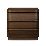 Inspired by aerodynamic-inspired Streamline Moderne style, stacked scalloped reeding wraps this spiced oak nightstand. The result: a beautifully rhythmic, repeated look. With integrated hardware for a clean finish.As lovers of modern aesthetics at Amethyst, we love the warm modern inspired Benny Nightstand - Spiced Oak Veneer. Amethyst Home provides interior design, new home construction design consulting, vintage area rugs, and lighting in the Monterey metro area.