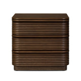 Inspired by aerodynamic-inspired Streamline Moderne style, stacked scalloped reeding wraps this spiced oak nightstand. The result: a beautifully rhythmic, repeated look. With integrated hardware for a clean finish.As lovers of modern aesthetics at Amethyst, we love the warm modern inspired Benny Nightstand - Spiced Oak Veneer. Amethyst Home provides interior design, new home construction design consulting, vintage area rugs, and lighting in the Monterey metro area.