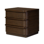 Inspired by aerodynamic-inspired Streamline Moderne style, stacked scalloped reeding wraps this spiced oak nightstand. The result: a beautifully rhythmic, repeated look. With integrated hardware for a clean finish.As lovers of modern aesthetics at Amethyst, we love the warm modern inspired Benny Nightstand - Spiced Oak Veneer. Amethyst Home provides interior design, new home construction design consulting, vintage area rugs, and lighting in the Omaha metro area.