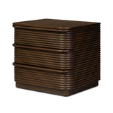 Inspired by aerodynamic-inspired Streamline Moderne style, stacked scalloped reeding wraps this spiced oak nightstand. The result: a beautifully rhythmic, repeated look. With integrated hardware for a clean finish.As lovers of modern aesthetics at Amethyst, we love the warm modern inspired Benny Nightstand - Spiced Oak Veneer. Amethyst Home provides interior design, new home construction design consulting, vintage area rugs, and lighting in the Omaha metro area.