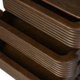 Inspired by aerodynamic-inspired Streamline Moderne style, stacked scalloped reeding wraps this spiced oak nightstand. The result: a beautifully rhythmic, repeated look. With integrated hardware for a clean finish.As lovers of modern aesthetics at Amethyst, we love the warm modern inspired Benny Nightstand - Spiced Oak Veneer. Amethyst Home provides interior design, new home construction design consulting, vintage area rugs, and lighting in the Portland metro area.