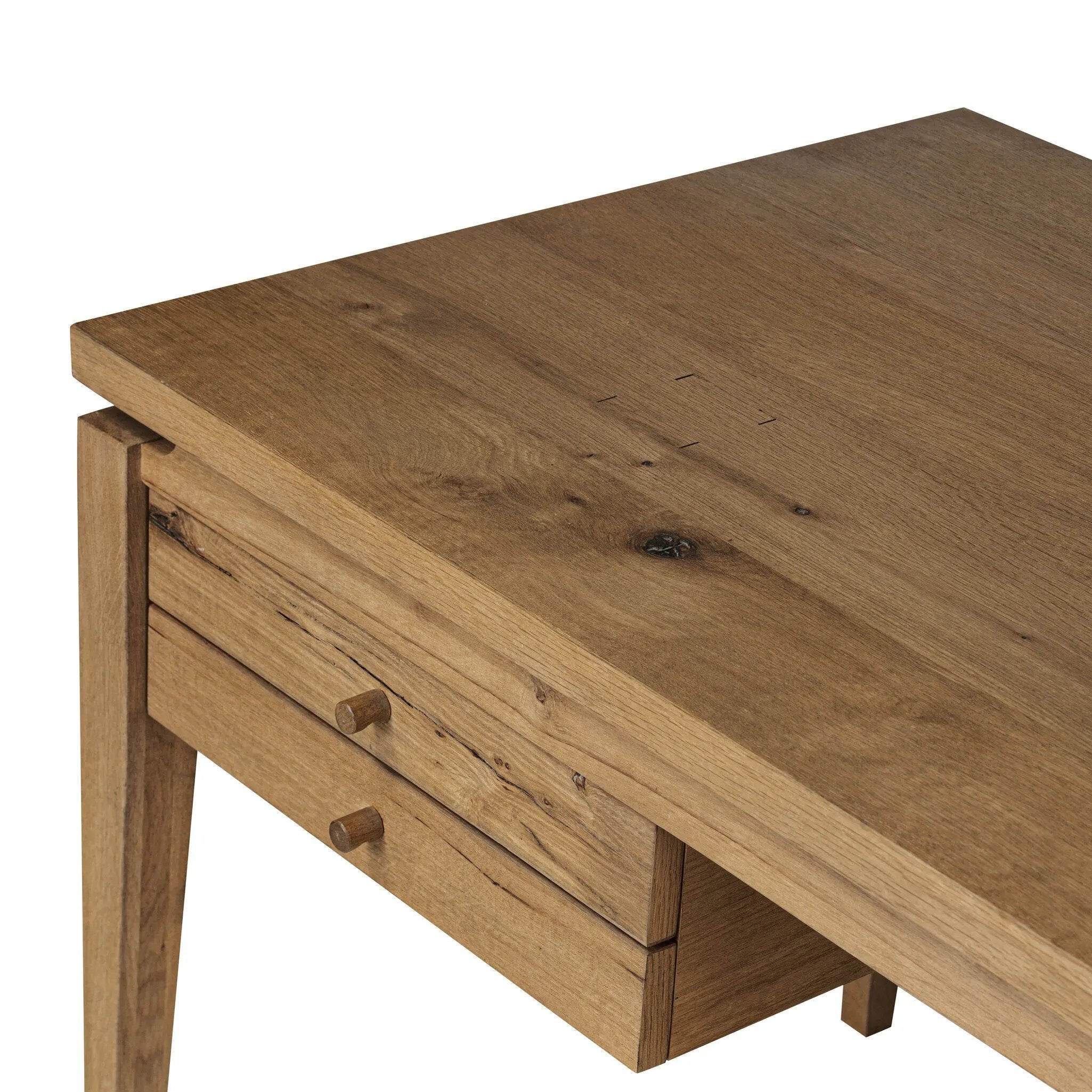 Featuring Bergstrom Warm Natural Oak Veneer Desk by Four Hands at Amethyst Home. Warm up your workspace with this light-finished writing desk of rich character oak. Tapered legs and subtle corner relief details create a simplified look that complements a home office or flex space. Complete with thoughtful touches like built-in cord management, a flip-top ou. Amethyst Home provides interior design, new home construction design consulting, vintage area rugs, and lighting in the Charlotte metro area.
