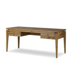 Featuring Bergstrom Warm Natural Oak Veneer Desk by Four Hands at Amethyst Home. Warm up your workspace with this light-finished writing desk of rich character oak. Tapered legs and subtle corner relief details create a simplified look that complements a home office or flex space. Complete with thoughtful touches like built-in cord management, a flip-top outlet. Amethyst Home provides interior design, new home construction design consulting, vintage area rugs, and lighting in the Miami metro area.