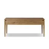 Featuring Bergstrom Warm Natural Oak Veneer Desk by Four Hands at Amethyst Home. Warm up your workspace with this light-finished writing desk of rich character oak. Tapered legs and subtle corner relief details create a simplified look that complements a home office or flex space. Complete with thoughtful touches like built-in cord management, a flip-t. Amethyst Home provides interior design, new home construction design consulting, vintage area rugs, and lighting in the Salt Lake City metro area.