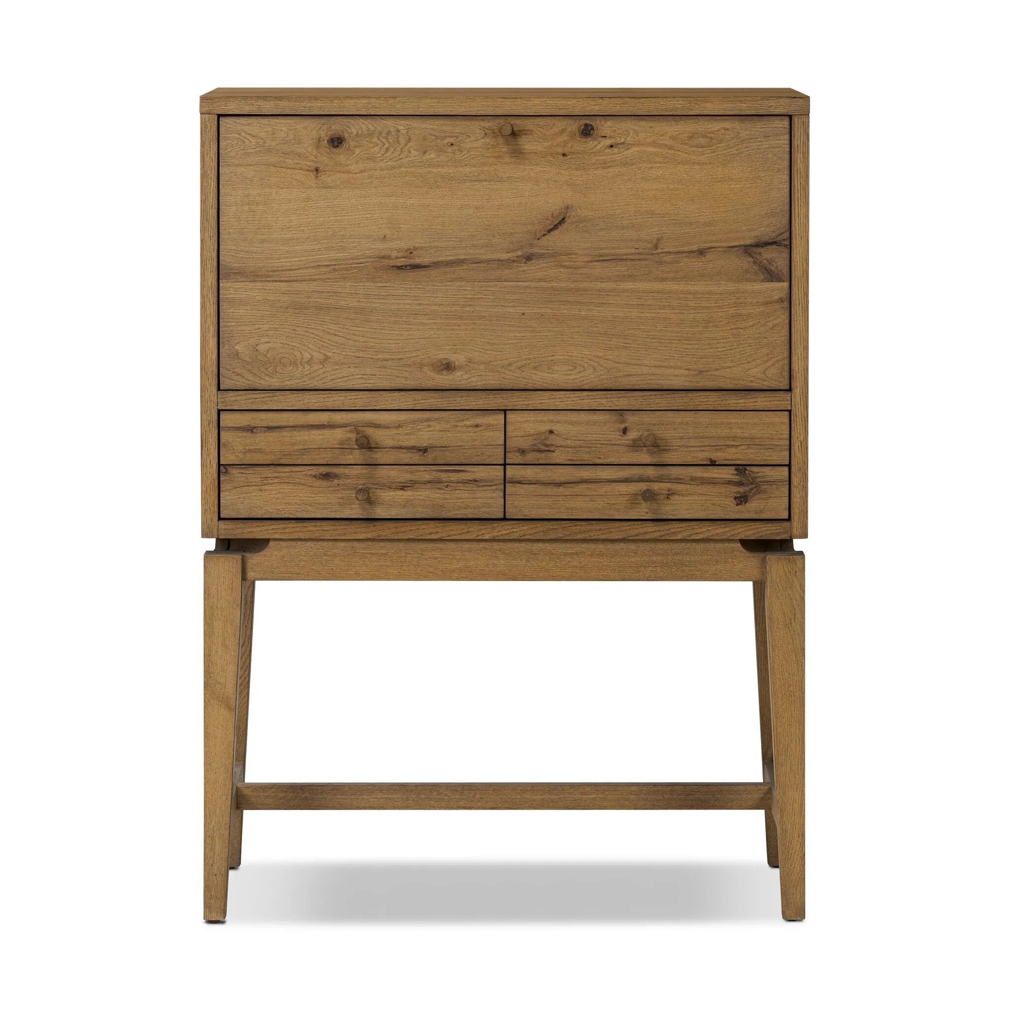 A fresh take on the traditional secretary desk, made from warm natural oak. A flip-down top creates a wide writing surface, offering the perfect place to pen a handwritten note Amethyst Home provides interior design, new home construction design consulting, vintage area rugs, and lighting in the Seattle metro area.