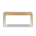 Tapered, curved legs highlight this three-drawer aged-oak writing desk crafted with solid and thick wood veneers Amethyst Home provides interior design, new home construction design consulting, vintage area rugs, and lighting in the Scottsdale metro area.