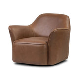 Featuring Bethany Dulane Mahogany Swivel Chair by Four Hands at Amethyst Home. Smooth lines and impeccable tailoring bring a clean, elevated look to this modernized 360 swivel chair. Made from top-grain leather with a rich mahogany finish, flared arms and piping trim reflect the intention behind this timeless design.Overall Dimensions: 35.00"w x 34.25"d x . Amethyst Home provides interior design, new home construction design consulting, vintage area rugs, and lighting in the Des Moines metro area.